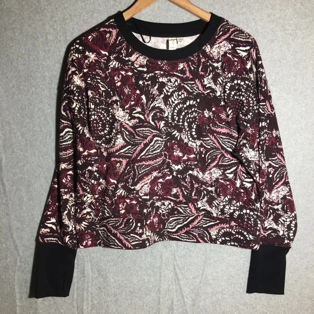 Womens Joie Sweater Cropped Thick Material Abstract Pattern Thumb Holes Colorful
